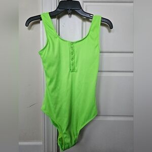 Pink Lily Green Ribbed Swimsuit